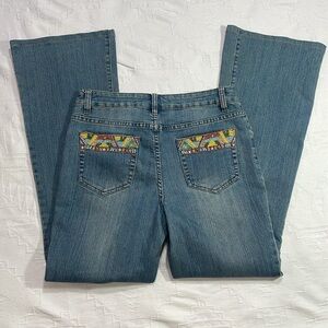 Vintage Y2K A.Z.I Jeans Beaded Embellished Bootcut Flare Blue Yellow Size 6